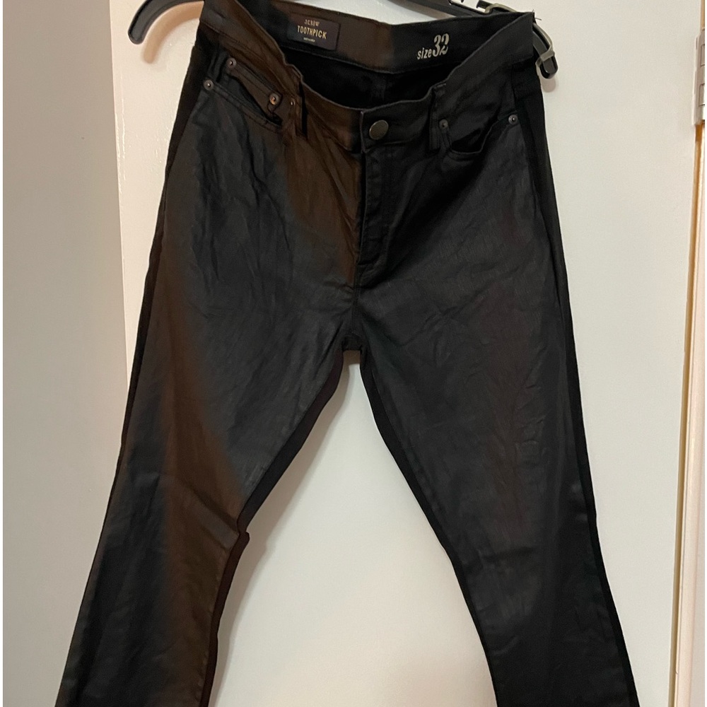 J Crew Black Coated Toothpick Jeans - Size 32